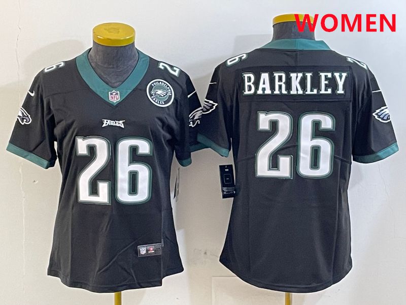 Women Philadelphia Eagles 26 Barkley Black Second generations 2025 Nike Vapor Limited NFL Jersey style 4